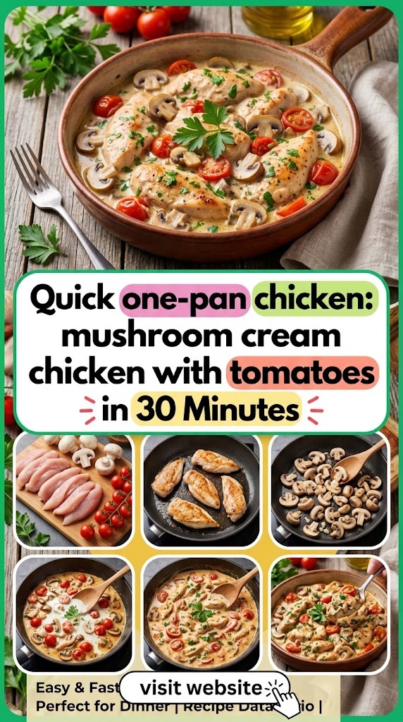 Quick one-pan chicken: mushroom cream chicken with tomatoes in 30 Minutes